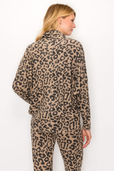 SOFT BRUSHED LEOPARD PRINT COWL NECK