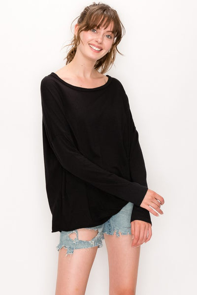 Solid Side Knot Long Sleeve Crew Neck
