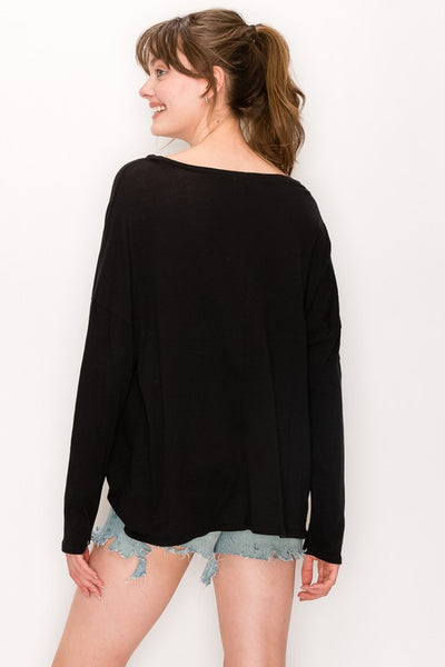 Solid Side Knot Long Sleeve Crew Neck