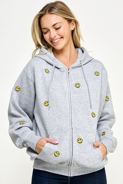 Embroidered Smiley Fleece OverSized Hoodie