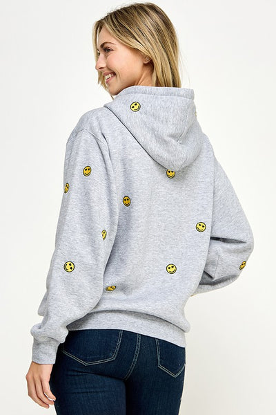 Embroidered Smiley Fleece OverSized Hoodie