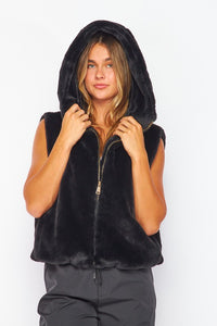 Zipper Soft Faux Fur Hooded Vest