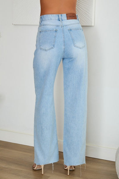 Rough Edge Cut High-waist Wide Denim Jeans