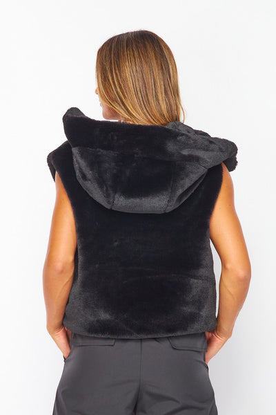 Zipper Soft Faux Fur Hooded Vest