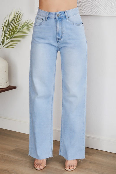Rough Edge Cut High-waist Wide Denim Jeans