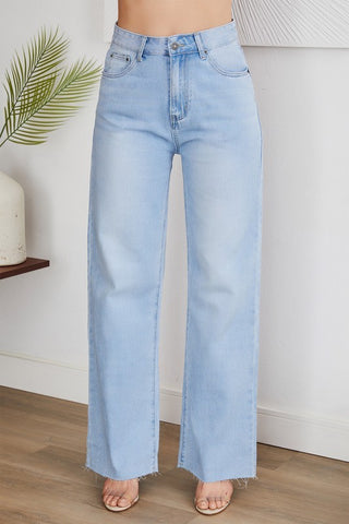 Rough Edge Cut High-waist Wide Denim Jeans