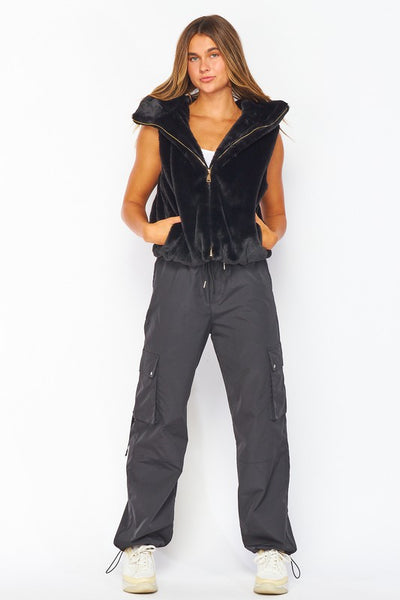 Zipper Soft Faux Fur Hooded Vest