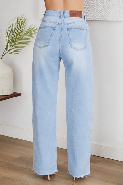Rough Edge Cut High-waist Wide Denim Jeans