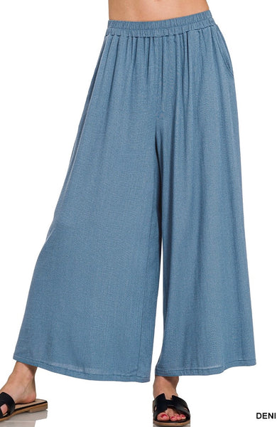 Linen Blend Elastic Waist Pants