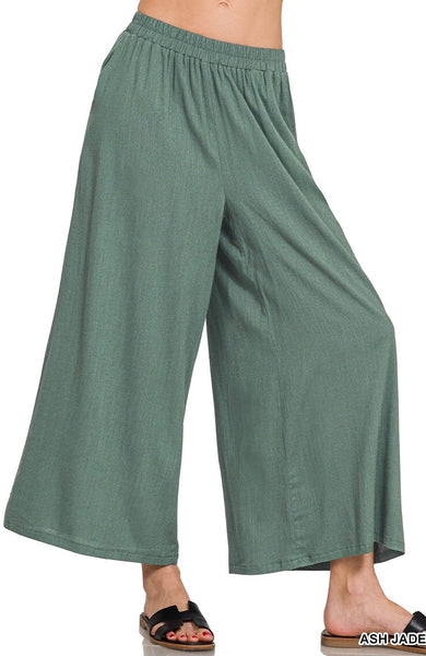 Linen Blend Elastic Waist Pants