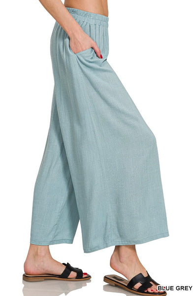 Linen Blend Elastic Waist Pants
