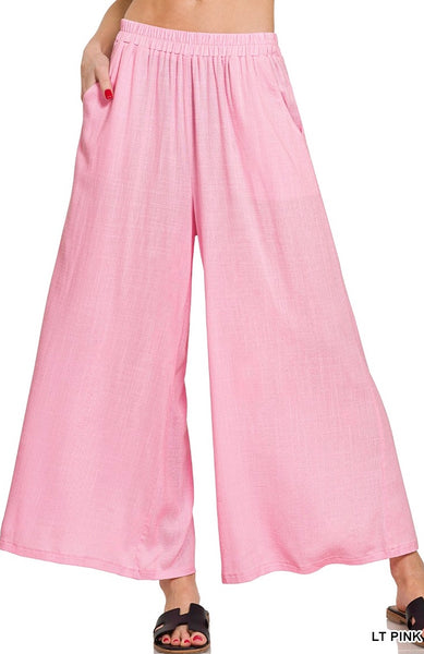 Linen Blend Elastic Waist Pants