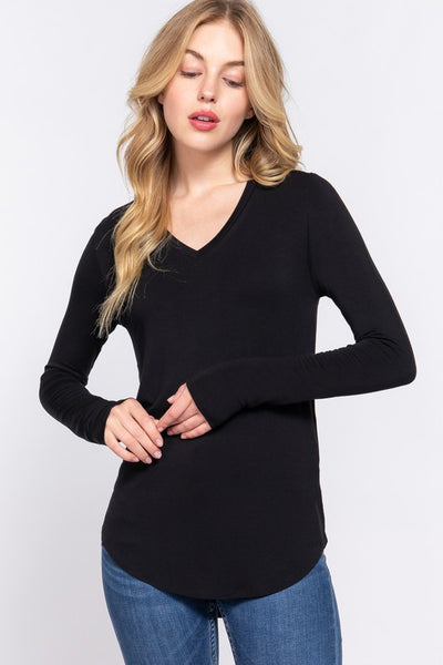 V-Neck Spandex Long Sleeve T-Shirt