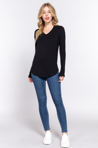 V-Neck Spandex Long Sleeve T-Shirt