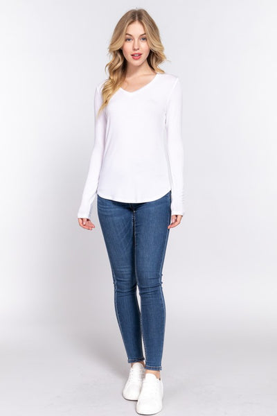 V-Neck Spandex Long Sleeve T-Shirt