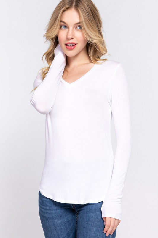 V-Neck Spandex Long Sleeve T-Shirt