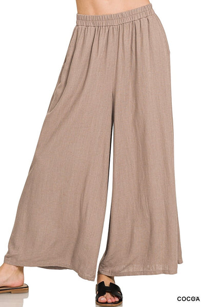 Linen Blend Pleated Wide Leg Pants