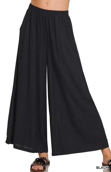 Linen Blend Pleated Wide Leg Pants