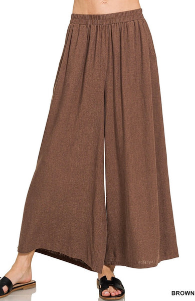 Linen Blend Pleated Wide Leg Pants