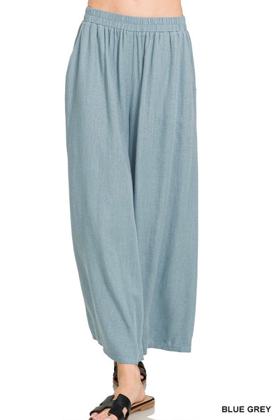 Linen Blend Pleated Wide Leg Pants