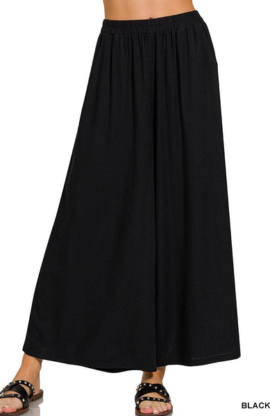 Linen Blend Pleated Wide Leg Pants