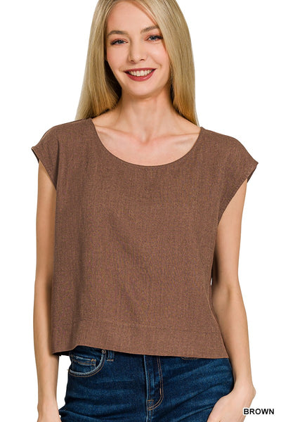 Linen Blend Boat Sleeve Top