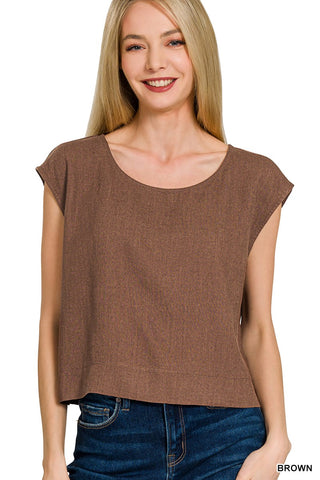 Linen Blend Boat Sleeve Top