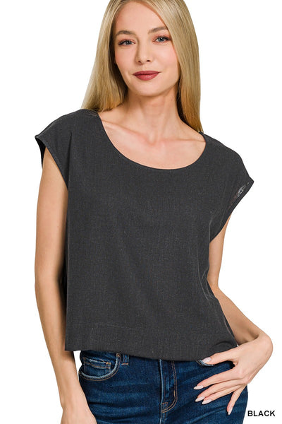 Linen Blend Boat Sleeve Top