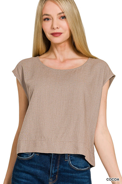 Linen Blend Boat Sleeve Top