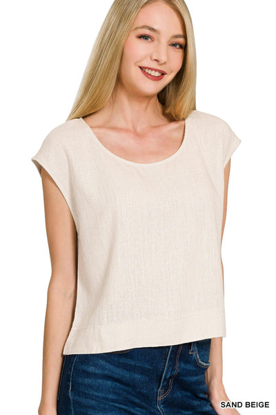 Linen Blend Boat Sleeve Top
