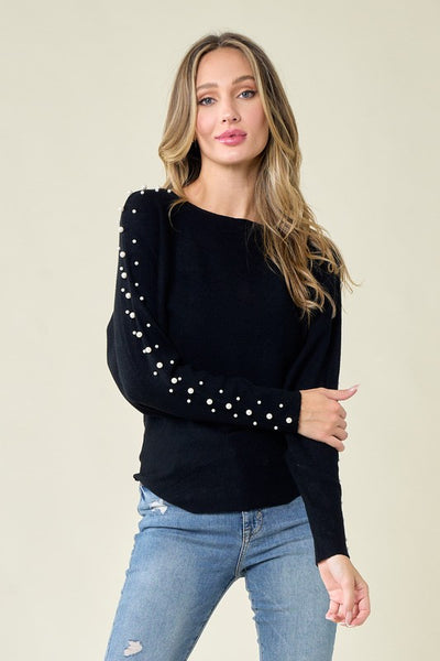 Pearl on Sleeves Soft Knit Sweater