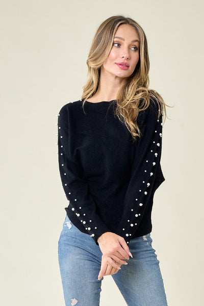 Pearl on Sleeves Soft Knit Sweater