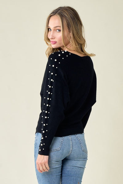 Pearl on Sleeves Soft Knit Sweater