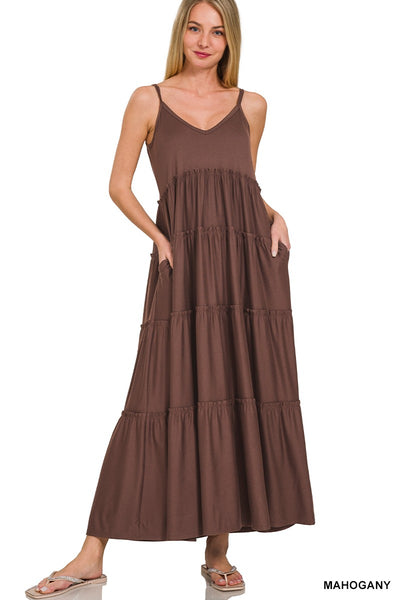 Soft Jersey V-neck Cami Maxi Tiered Dress