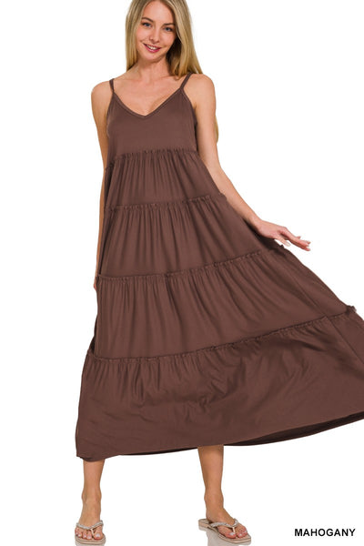 Soft Jersey V-neck Cami Maxi Tiered Dress