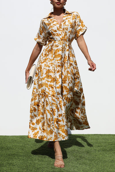 Short Sleeve Tiered Floral Midi Dress