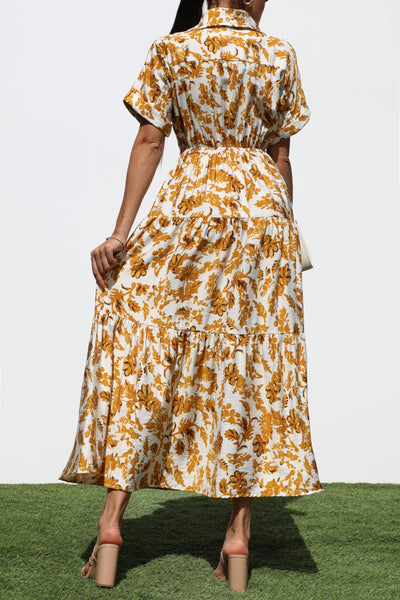 Short Sleeve Tiered Floral Midi Dress