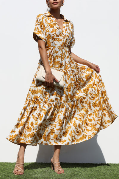 Short Sleeve Tiered Floral Midi Dress