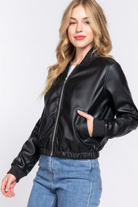Faux Leather & Inner Fur Bomber Jacket