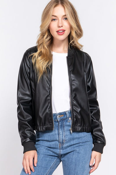 Faux Leather & Inner Fur Bomber Jacket