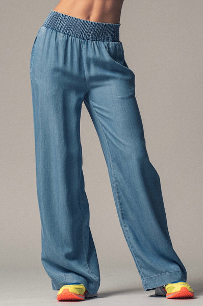 Tencel High Waisted Smocked Waist Casual Pants