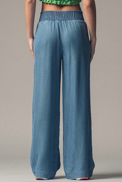 Tencel High Waisted Smocked Waist Casual Pants