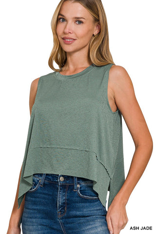 Shark Bite Side Slit Sleeveless Top