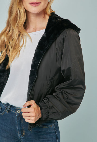 Chamarra Reversible Soft Faux Fur/Windbreaker