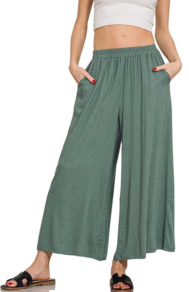Linen Blend Elastic Waist Pants