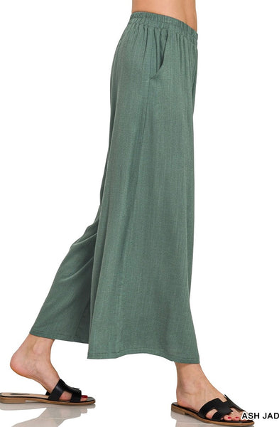 Linen Blend Elastic Waist Pants