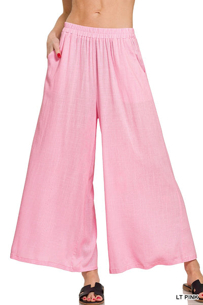 Linen Blend Elastic Waist Pants