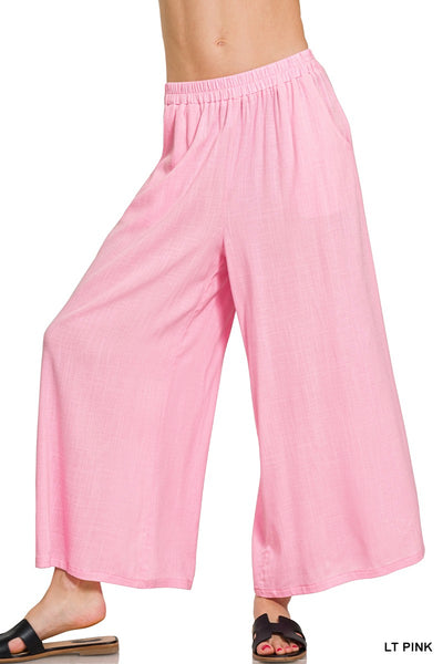 Linen Blend Elastic Waist Pants