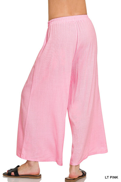 Linen Blend Elastic Waist Pants