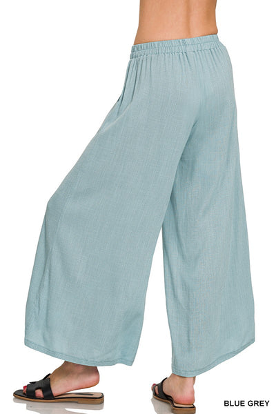 Linen Blend Elastic Waist Pants